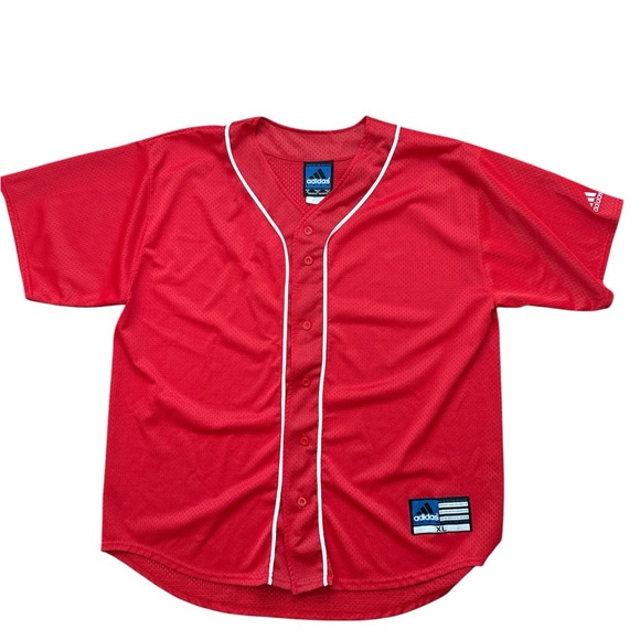 Vintage Adidas Team Men’s Baseball Jersey Size XL Back Logo Vented Red Y2K Sport - Picture 2 of 8